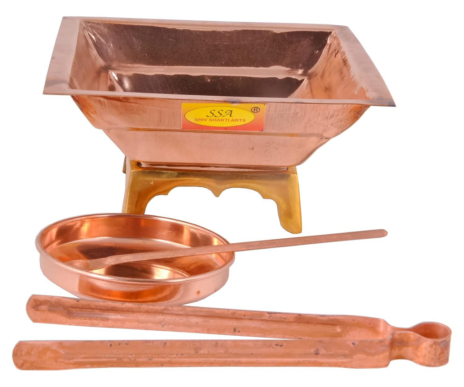 Shiv Shakti Arts Pure Copper Hawan Kund Agnihotra Set with Both Side Handle and Stand (5 Pc Set, 13.8 x 13.8 cm)-image-14
