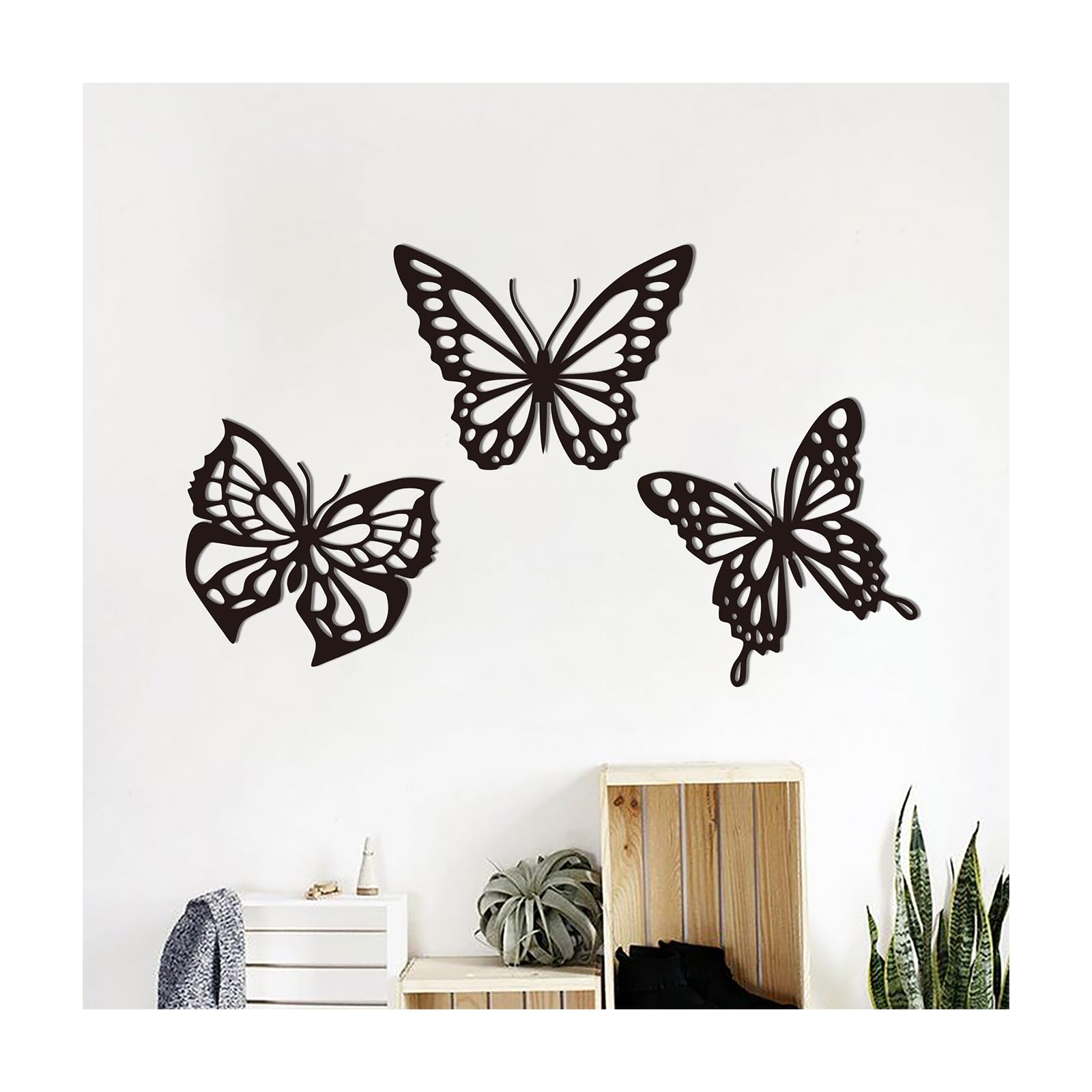 Vokowin 3Pcs Metal Butterfly Wall Decor Black Butterfly Decor Mural Butterfly Art Wall Decoration for Home Living Room Bathroom Indoor Outdoor Decor Garden Decor (K456-3)