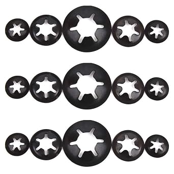 UoYu 7 Sizes Internal Tooth Starlock Washers, Quick Speed Locking Washers, Push On Speed Clips Fasteners Assortment Kit 200 Pcs