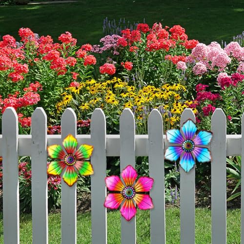 OFFCUP Metallblumen Wanddekoration, 3 Stück Gartendeko für Home und Outdoor