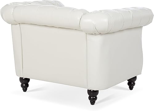 Miniatura 9 de LEVNARY Sillón tapizado de cuero, moderno sofá individual de mediados de siglo con brazos enrollados y cabeza de clavo, silla Chesterfield de piel