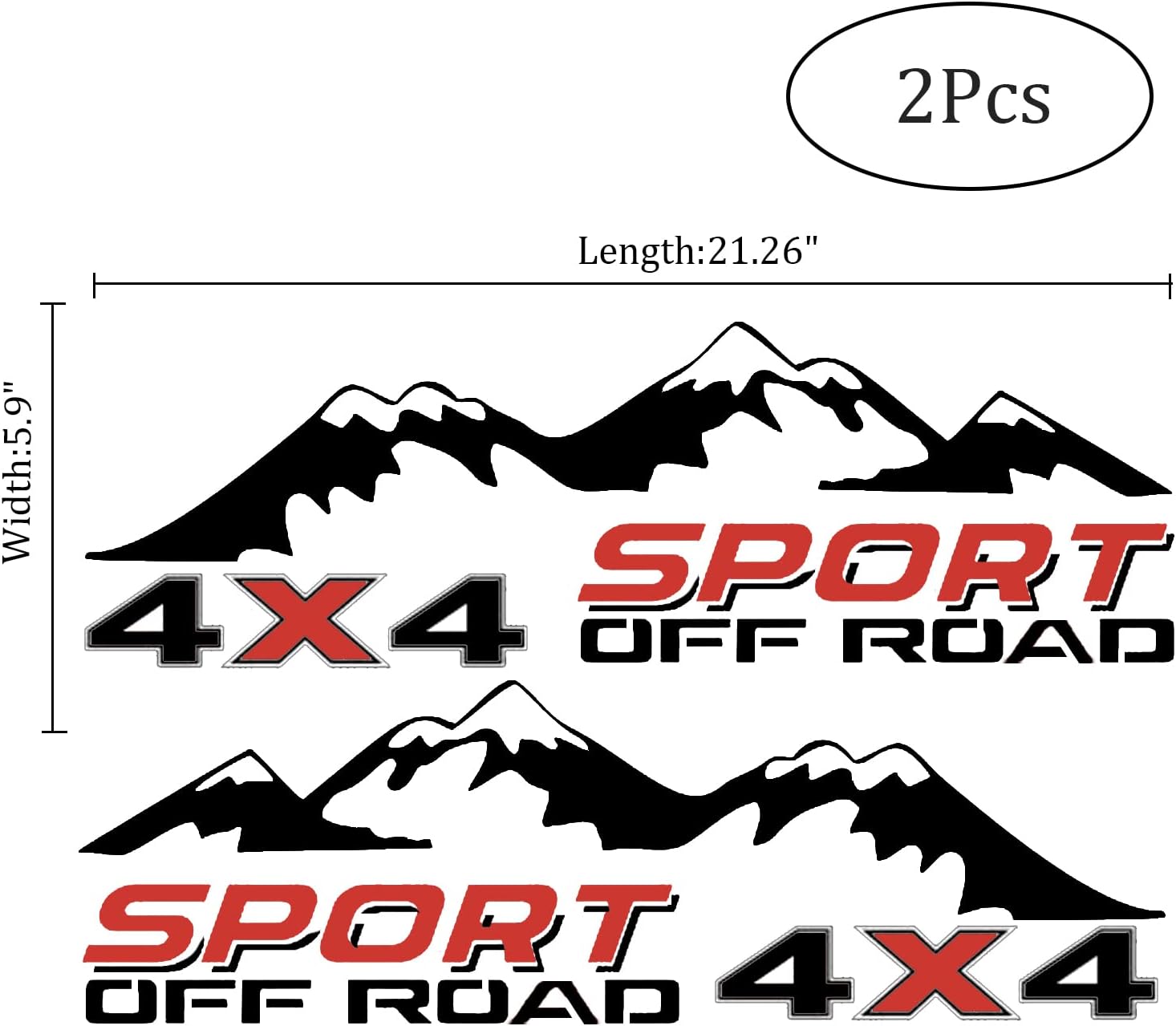 4X4 Off Road Sport with Mountain Pattern Decal Stickers 2Pcs, Fit for All Kinds of Truck Pickup SUV Sedan, with Squeegee 1Pcs, Black-and-Red