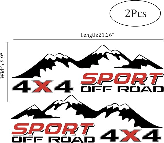 4X4 Off Road Sport with Mountain Pattern Decal Stickers 2Pcs, Fit for All Kinds of Truck Pickup SUV Sedan, with Squeegee 1Pcs, Black-and-Red