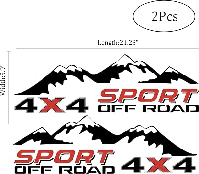 4X4 Off Road Sport with Mountain Pattern Decal Stickers 2Pcs, Fit for All Kinds of Truck Pickup SUV Sedan, with Squeegee 1Pcs, Black-and-Red