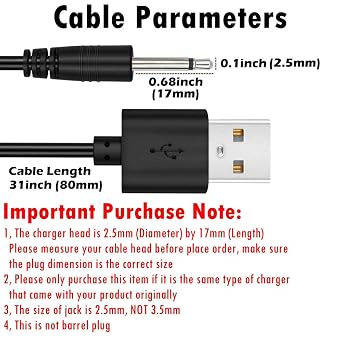 2 Pack 2.7ft Replacement DC Charging Cable, USB to DC 2.5mm Fast Charger Cord Adapter - 2.5mm (This is NOT Barrel Jack)