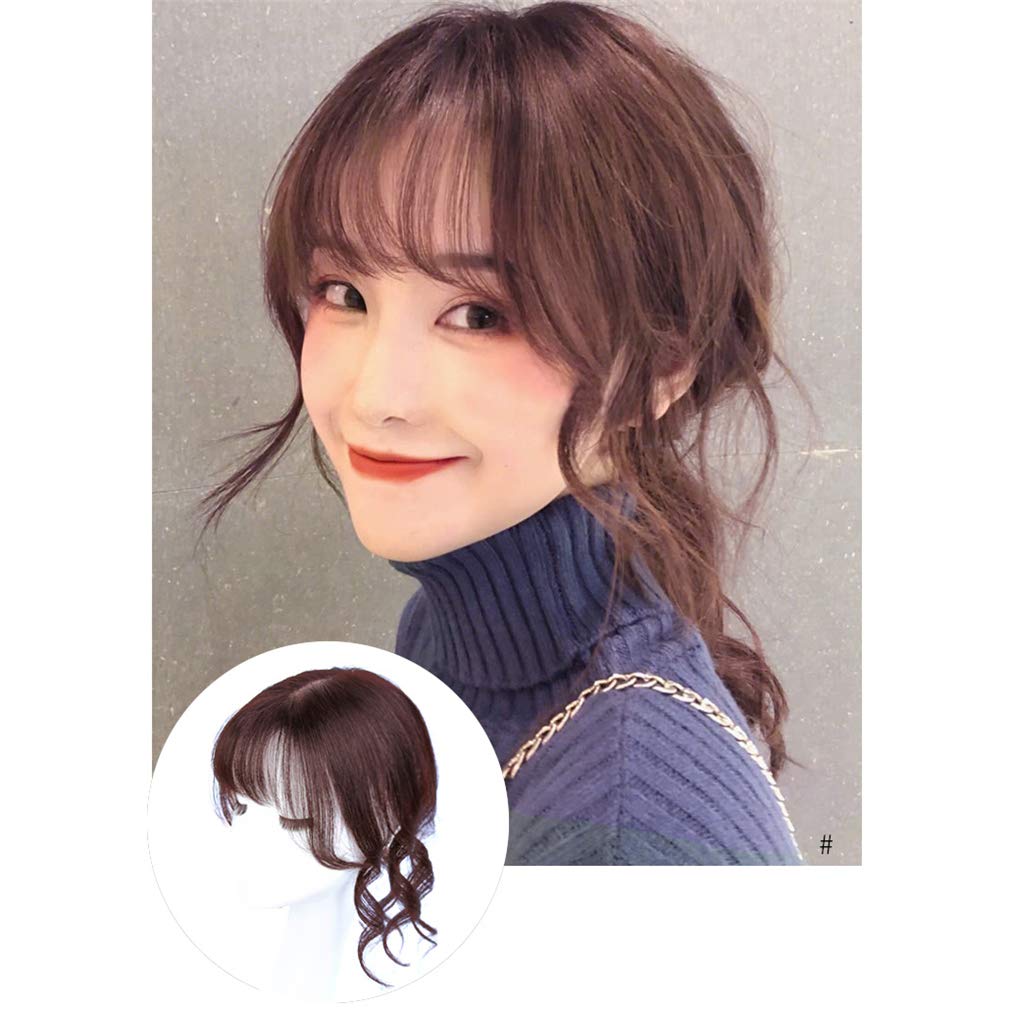 3" x 5.5" Hand Made Remy Human Hair Topper Clip in Wavy Topper Hairpiece with Airy Bangs for Women, 10"