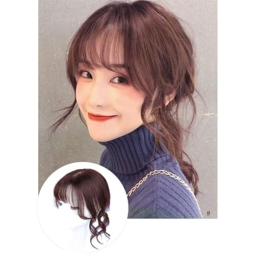 Miniatura 3 de 3 x 5.5 pulgadas hecho a mano de cabello humano Remy con clip ondulado con flequillo aireado para mujeres, 14 pulgadas