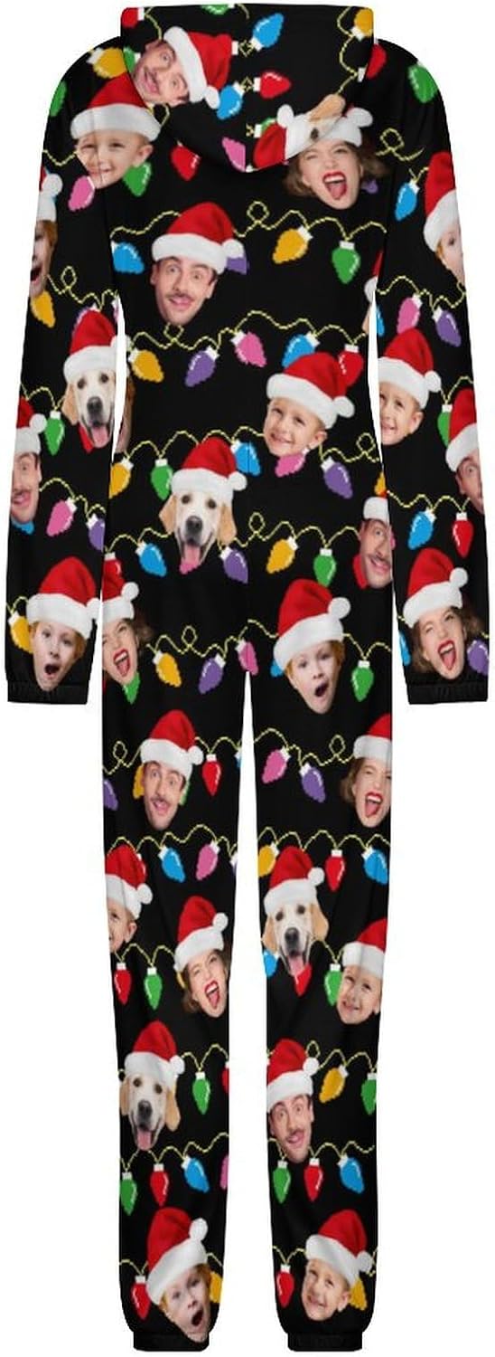 Custom Christmas for Couples Personalized Face Hoodie Matching Pajamas Funny Adult Hooded Jumpsuits