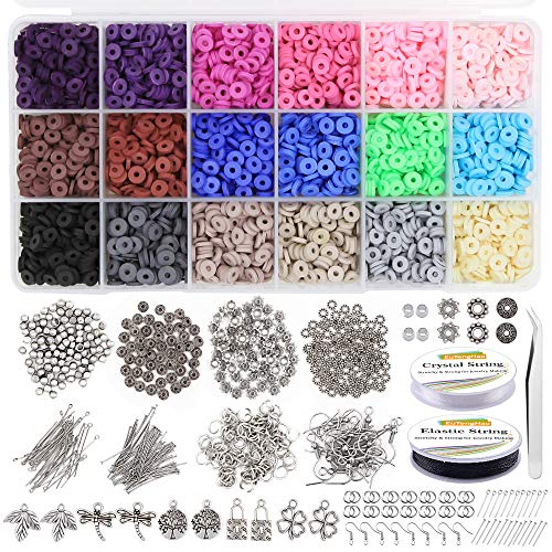 EuTengHao 5755Pcs Flat Round Polymer Clay Spacer Beads,Ceramic Beads,African Disc Beads for Jewelry Making Bracelets Necklace Earring DIY Craft Kit with Pendant and Jump Rings (8 Colors, 6mm Beads)