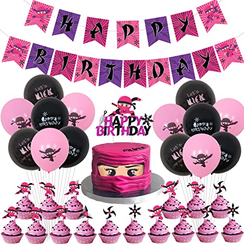 top rated Ninja Girl Birthday Party Decorations Pink Happy Birthday Banner Ninja Balloon Cake Topper Birthday… 2023