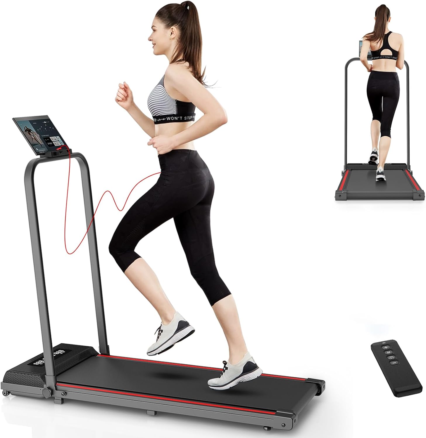 Walking Pad Treadmill with Handle, Portable Under Desk Treadmills for Home Office, Quiet Walking Pad with Remote Control LED Display, Plug and Play