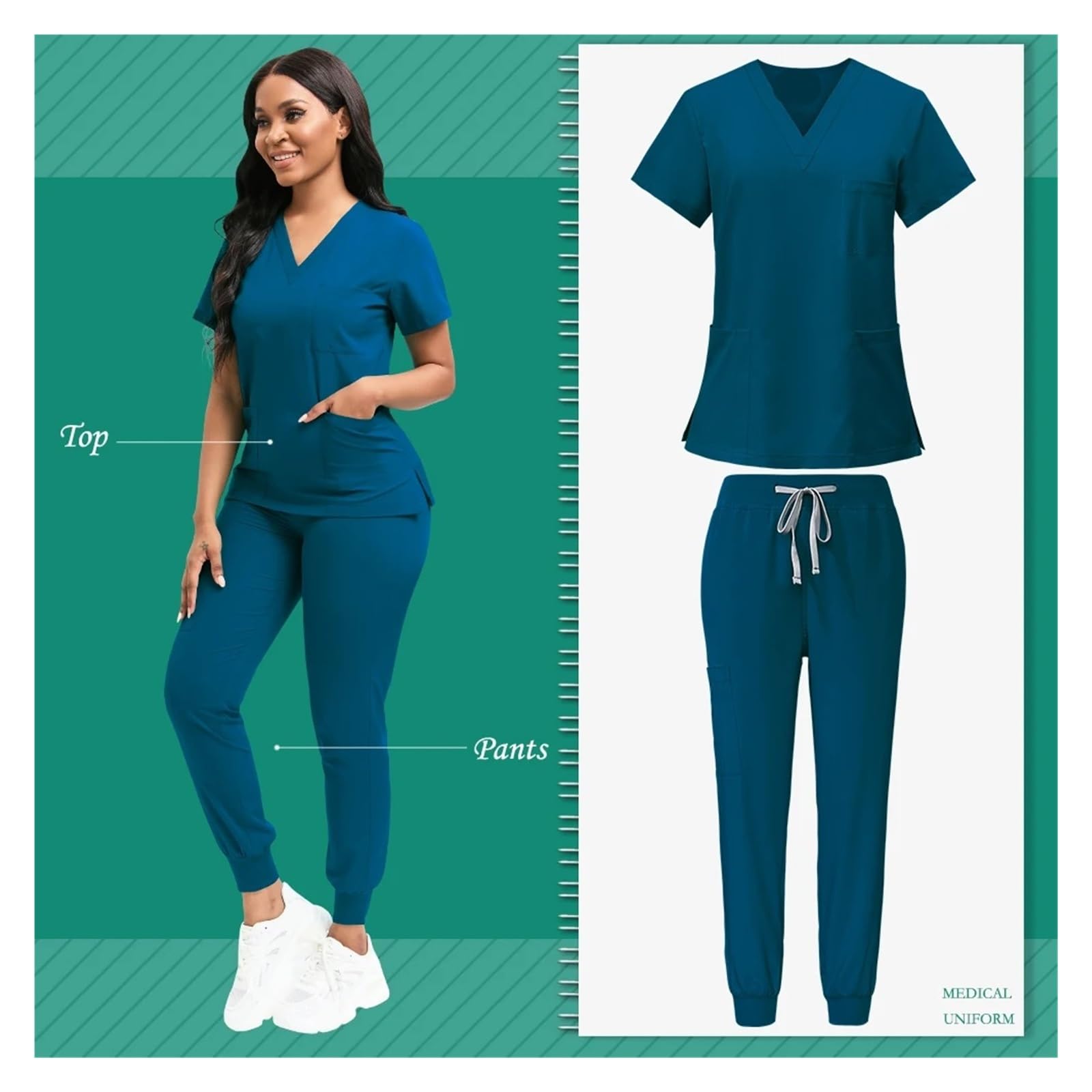 Uniforme Sanitario Conjuntos De Uniformes Médicos For Mujer, Uniformes De Enfermera, Accesorios, Camisetas con Cuello En V, Pantalones Deportivos