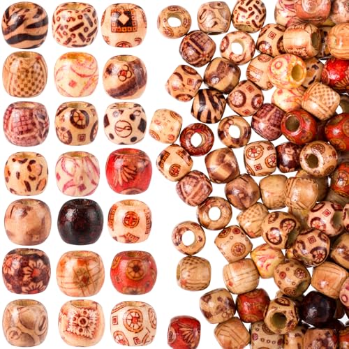 Pndeyo 100pcs Wooden Beads for Crafts Large Hole Natural Wood Hair Bead Vintage Wooden Spacer Beads for Macrame Necklace Bracelet DIY Craft Handmade Decor- Wood Color