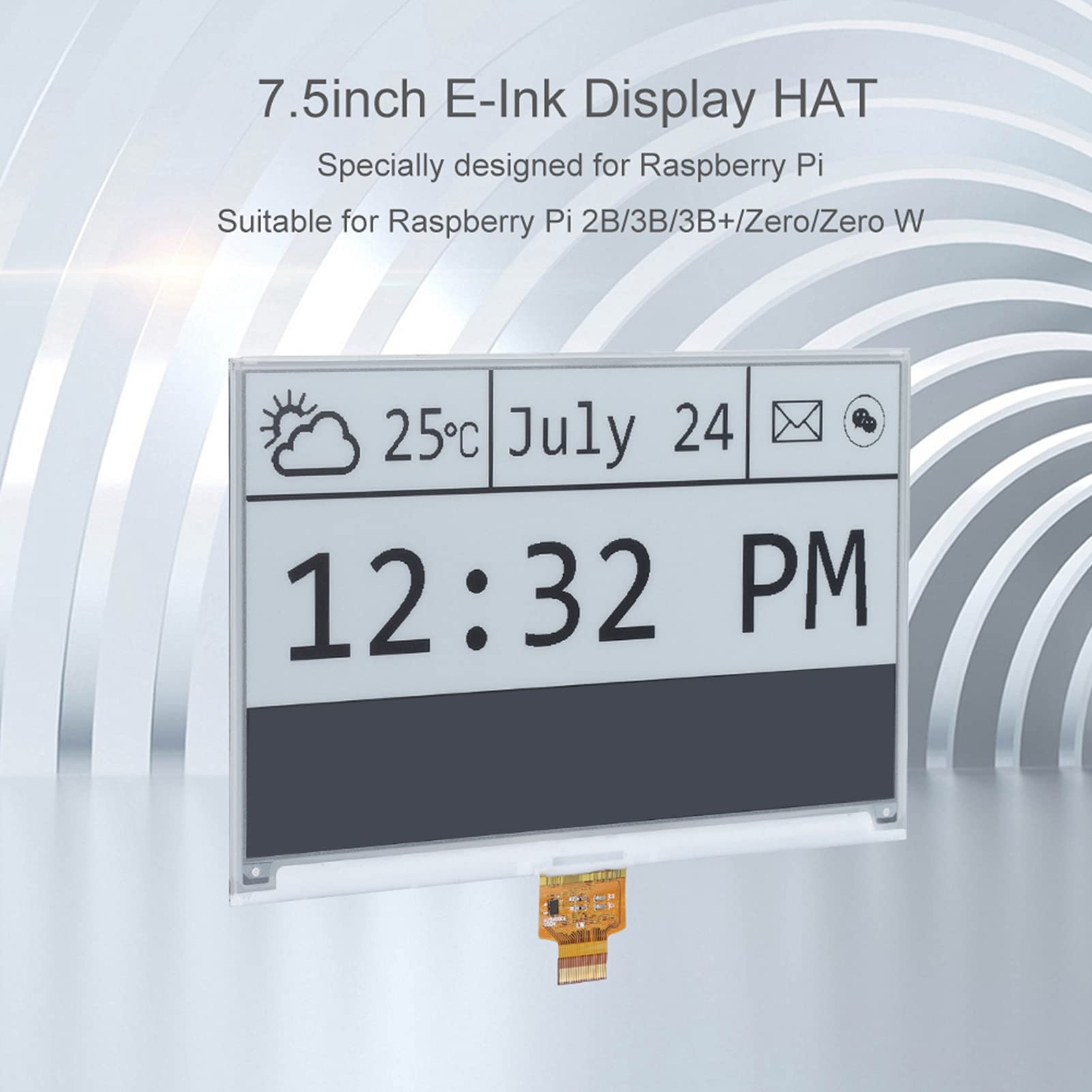 7.5-calowy Wyświetlacz E-Ink Hat Rozdzielczość 640x384 Szerokokątna (> 170 °) Płyta Modułu ze śrubami Zestaw dla 2B/3B/3B +/Zero/Zero W Interfejs SPI, 3.3V
