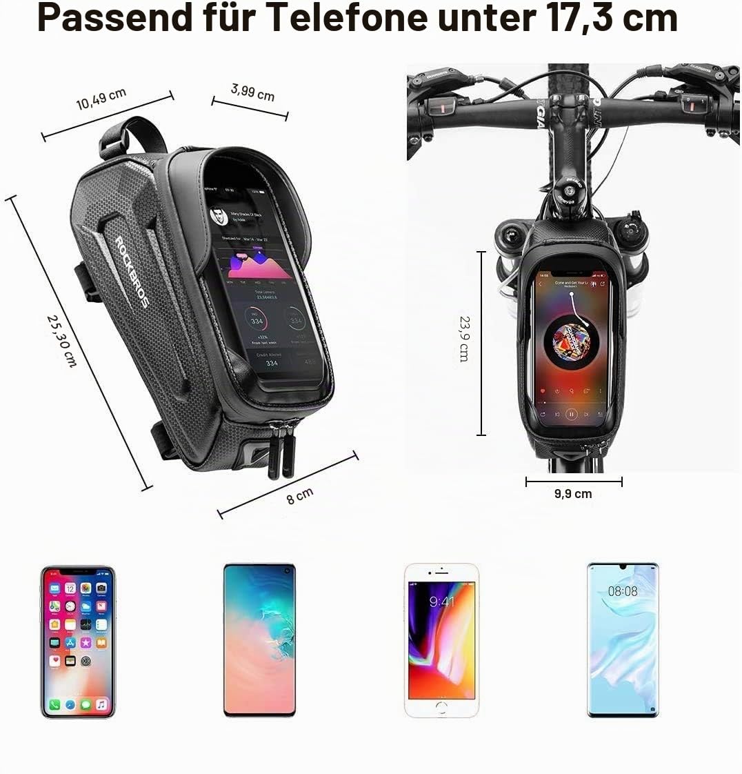 ROCKBROS Fahrrad Rahmentasche Lenkertasche Wasserabweisend Handytasche für Smartphone bis zu 6.8 Zoll mit TPU Sensitivem Touchscreen für Montainbikes, Rennrad, Ebikes