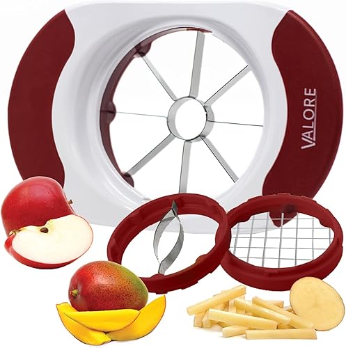Valore Cortador de alimentos de agarre suave con 3 cuchillas cortador de manzana cortador de papas fritas cortador de mango gran accesorio de cocina