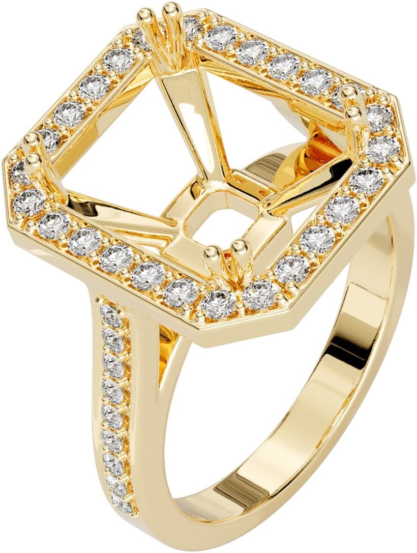 PEORA 14K Gold G-H/VS Lab Grown Diamond Semi Mount Ring, Fits 12x10mm Emerald or Radiant Cut Stone, 0.75 Carat total, Sizes 4 to 10