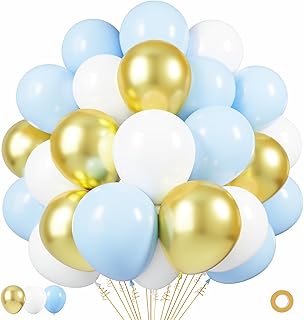 Blue Gold White Latex Balloons, 50 Pack 12 Inches light Blue Balloons He...