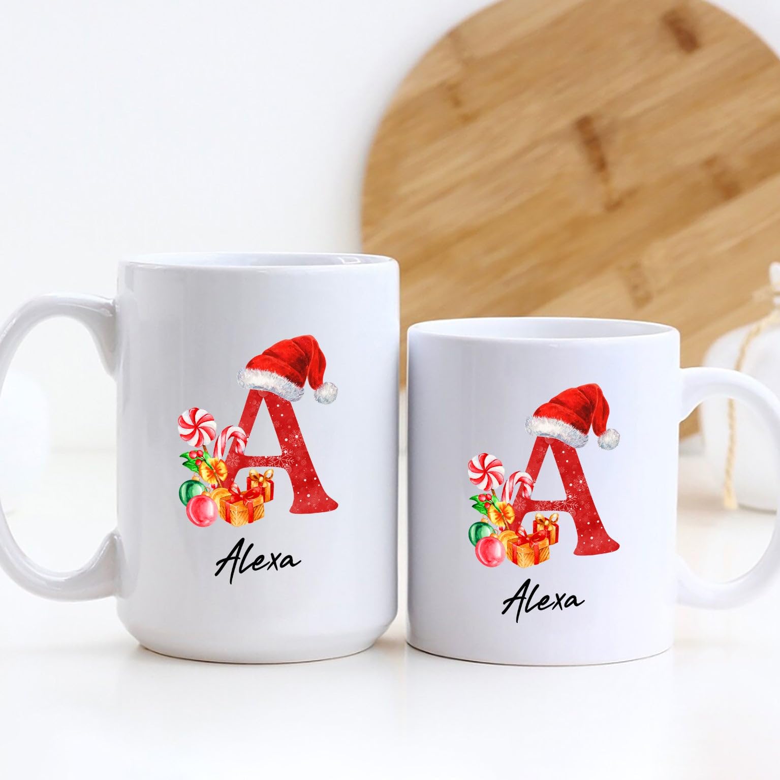 Personalized Christmas Mug With Initial - Custom Name Hot Cocoa Mug For Kids & Adults, 11oz Or 15oz