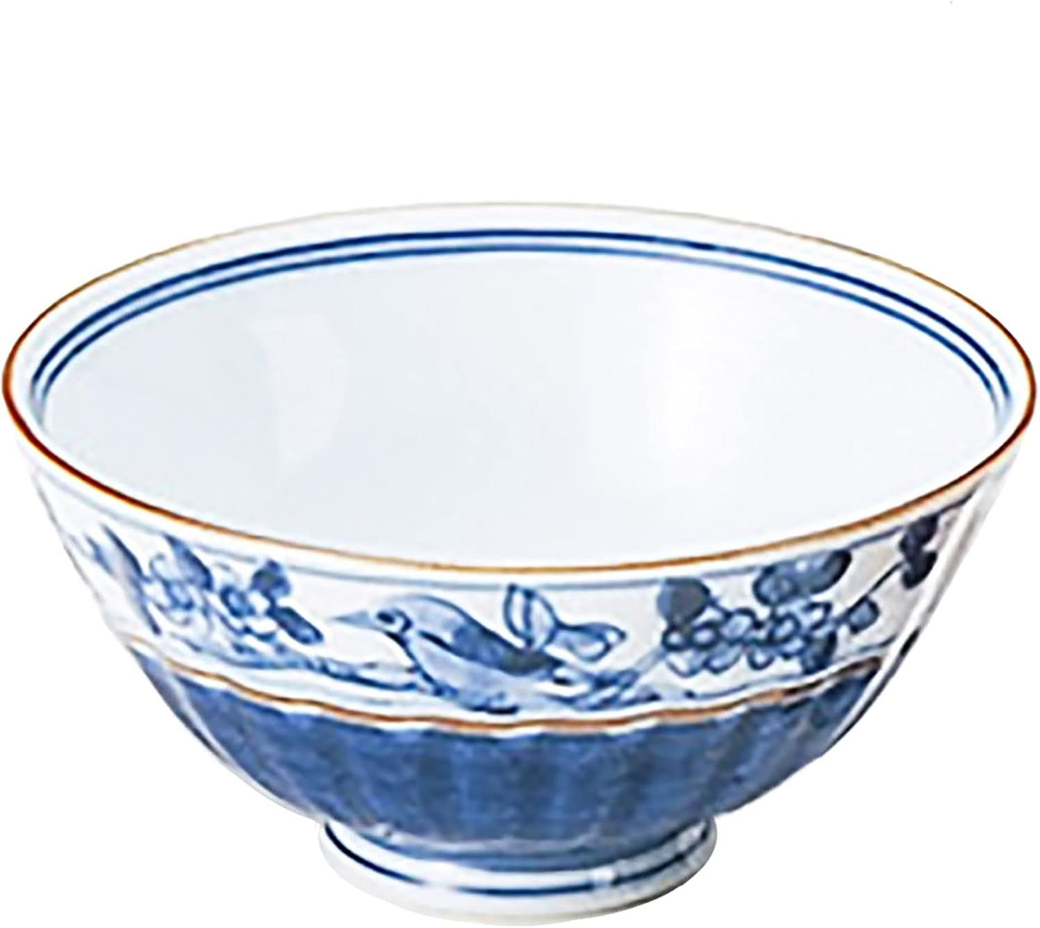 浜陶 Hamamotou, Dark Flower Bird, Rice Bowl (Large)