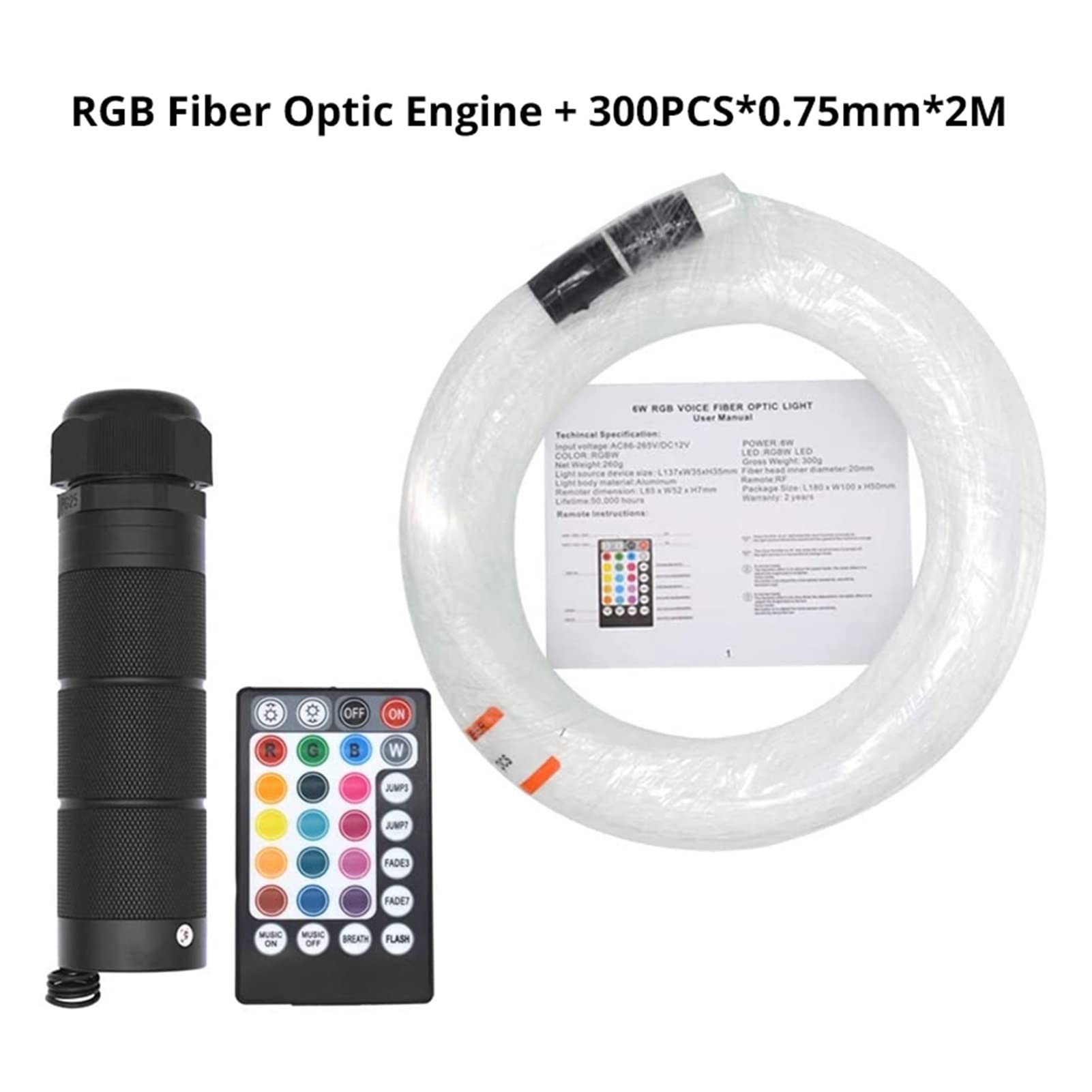 Dc12v 6w rgb Luces de estrella del techo coche DIRIGIÓ Luz fibra óptica 0,75 mm con App Sonido musical Rf Control Alta Eficiencia(300PCS 0.75mm 2M)