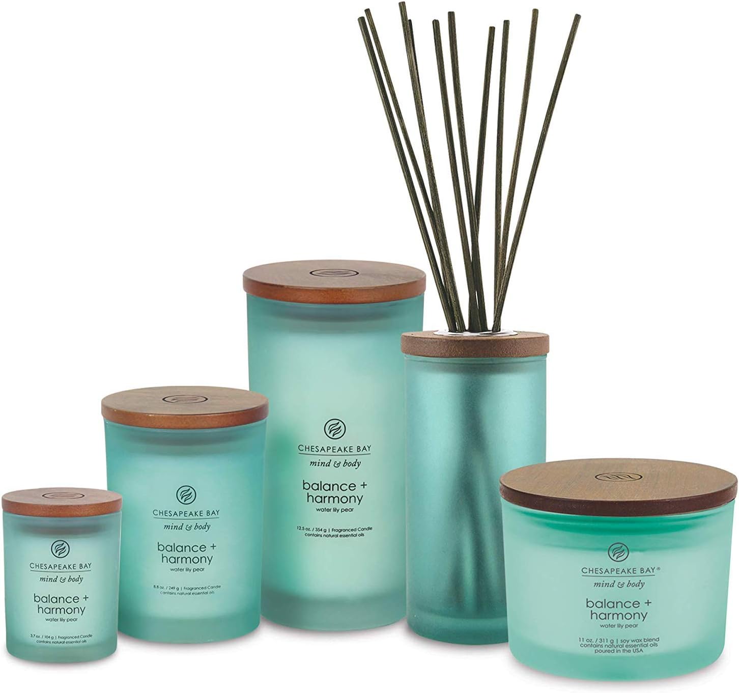 Chesapeake Bay Balance + Harmony Scented Candles Water Lily Pear Fragrance Medium Size Natural Soy Wax 50 Hours Burn Time Pack of 2