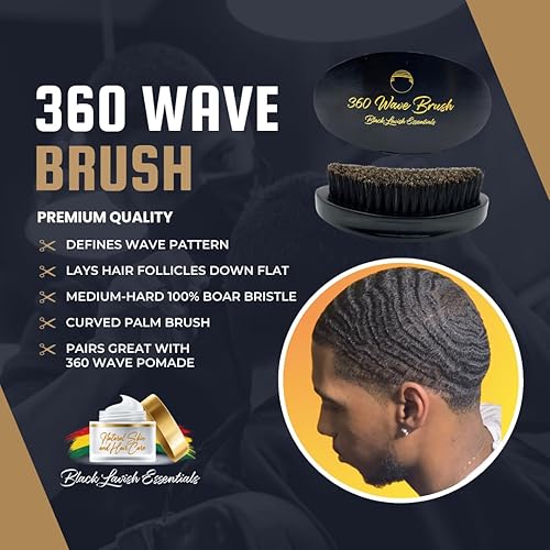 Miniatura 9 de Cepillo ondulado 360, construye ondas más profundas, cerdas de jabalí suaves y duras, cepillos curvados negros esenciales de lavanda (medio-duro,
