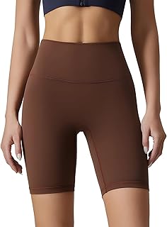 LUMINFLY Pantalones cortos deportivos de cintura alta para mujer, pantalones cortos de ciclista para fitness, transpirables para 160-176, color marrón