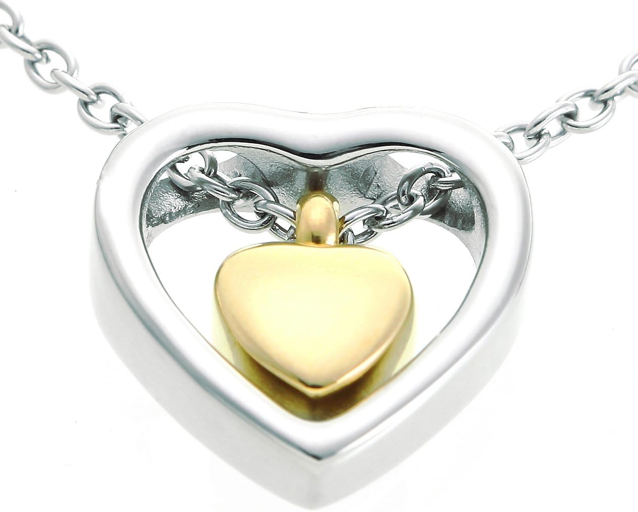 Double Heart Golden Cremation Urn Jewelry Necklace Pendant Funnel Fill Kit, Keepsake Memorial Ashes