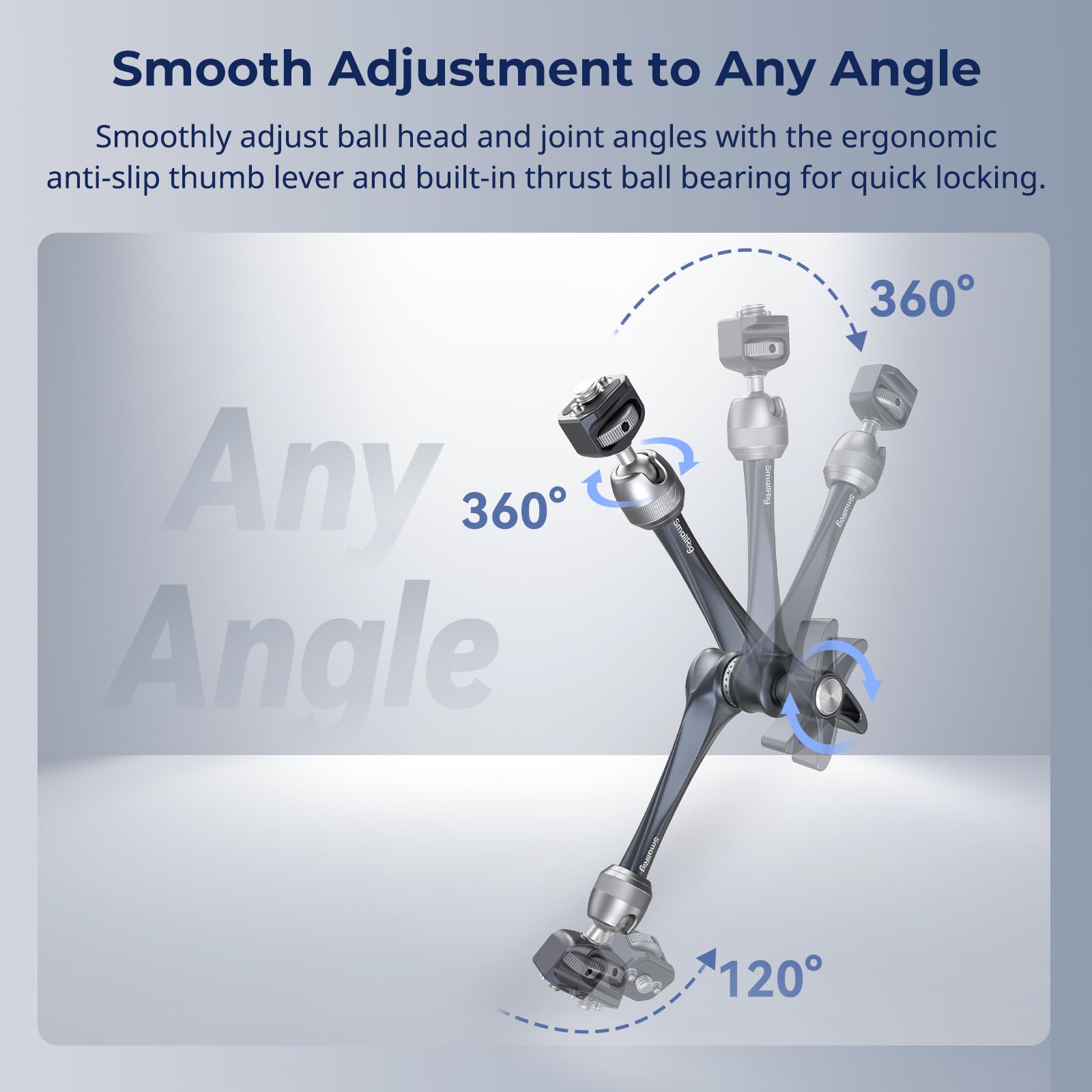 SMALLRIG Soporte para monitor de cámara de 11 pulgadas, brazo articulado con tornillo de posicionamiento de 1/4"-20 y 3/8"-16 para ARRI, carga máxima de 3 kg, brazo de fricción, para cámaras