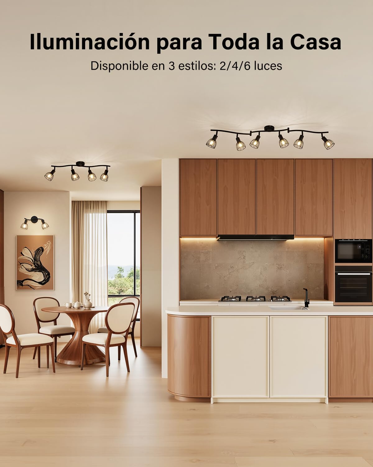 Leselux Lámpara de Techo LED con 6 Focos Orientables, Foco de Techo E14 | Industrial Plafón de Techo Negro, Focos LED Interior para Cocina Salon Dormitorio, Sin Bombillas