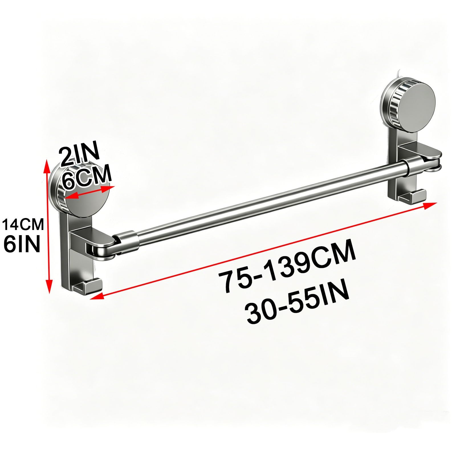 Barra Cortinas Extensible, Barra Ducha Extensible | Ajustable de 36 a 139 Cm, Acero Al Carbono, Sin Necesidad de Taladrar, Ventosa Antideslizante(Black,75-139cm/30-55in)