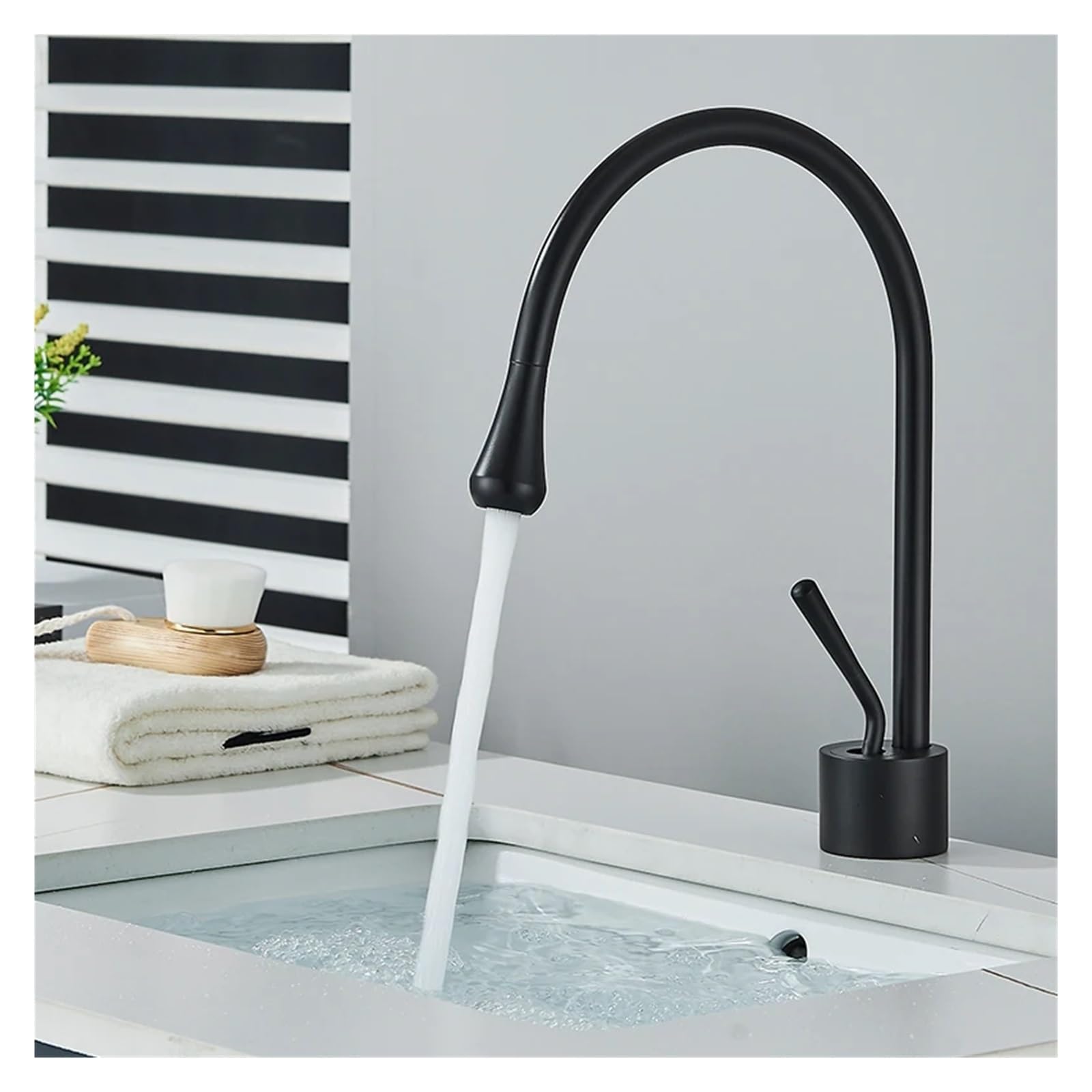 Mitigeur de lavabo design noir S, robinet salle de bain eau chaude froide à poignée unique