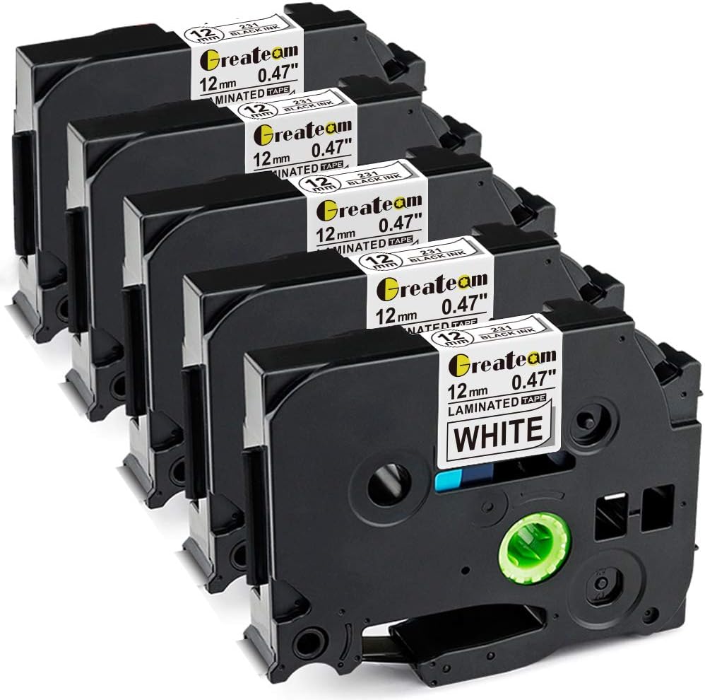 Greateam TZ Tape 12mm .47 Laminated White Replacement for Brother PTouch Label Tape Greateam TZ Tape 12mm .47 Laminated White Replacement for Brother PTouch Label Tape