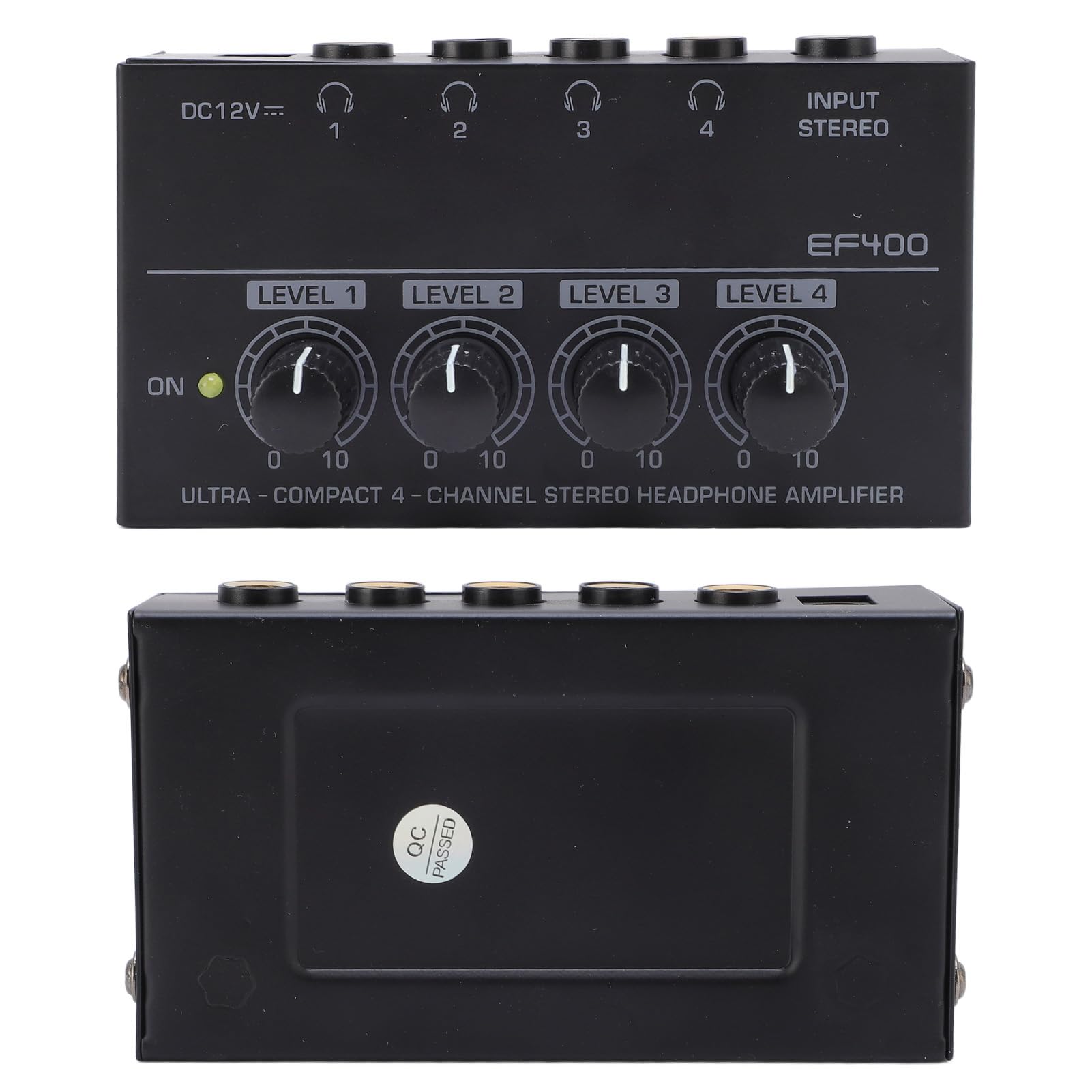 Amplificatore per Cuffie a 4, Splitter Cuffie Stereo Portatile con Manopole Volume Separate, per Spettacoli Sul Palco in Studio, Ascolto Musica, Visione TV (Spina europea)