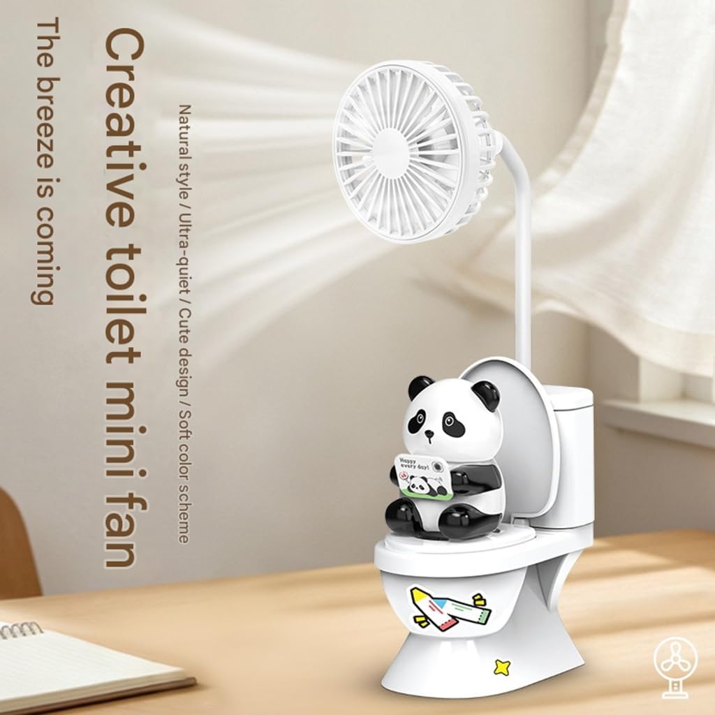 USB Rechargeable Desk Fan With Adjustable Head Lovely Toilet Shape Cooling Fan