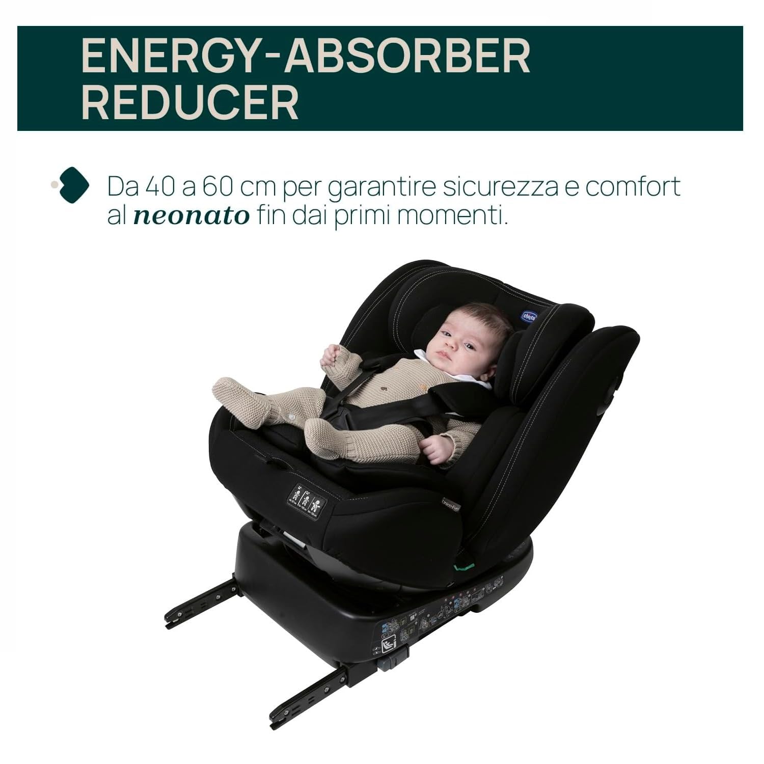 Chicco Unico Evo I-Size, Fotel Samochodowy 0-36 Kg, Homologacja ECE R129/03, Isofix 360° Obrotowy i Rozkładany, Grupa 0+/1/2/3 Od 0 do 12 Lat
