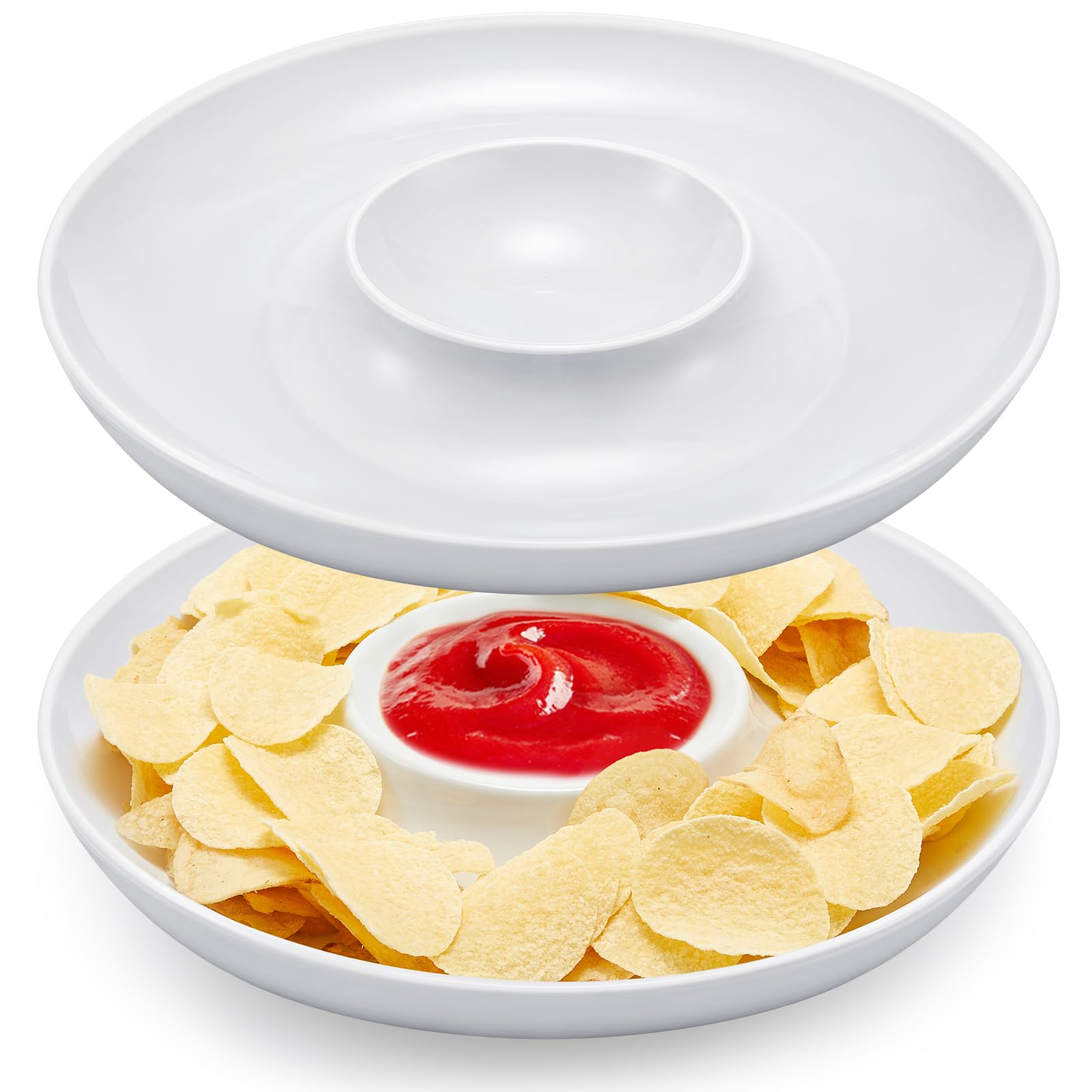 Teenyyou 2 Pcs Porcelain Chip and Dip Serving Set Divided Chips and Dip Serving Dish 12.2 Inch Serving Platter Bowl Appetizers and Cheeses Serving Tray for Christmas Veggies Fruit Snacks Hosting