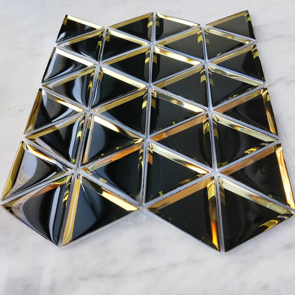Photo 1 of Diflart Beveled Mirror Glass Mosaic Tile, Glass Tile for Bathroom Kitchen Backsplash Shower Wall, Pack of 5 Sheets (Black and Gold, 3 Inch)