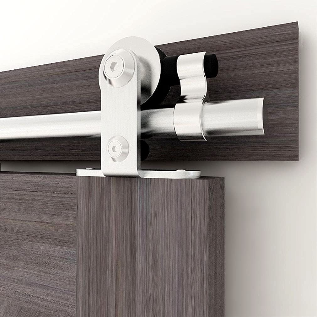CCJH 8FT/244cm Stainless Steel Sliding Barn Wood Door Hardware Track Kit Top T Mount Roller Hanger Set for Single Door