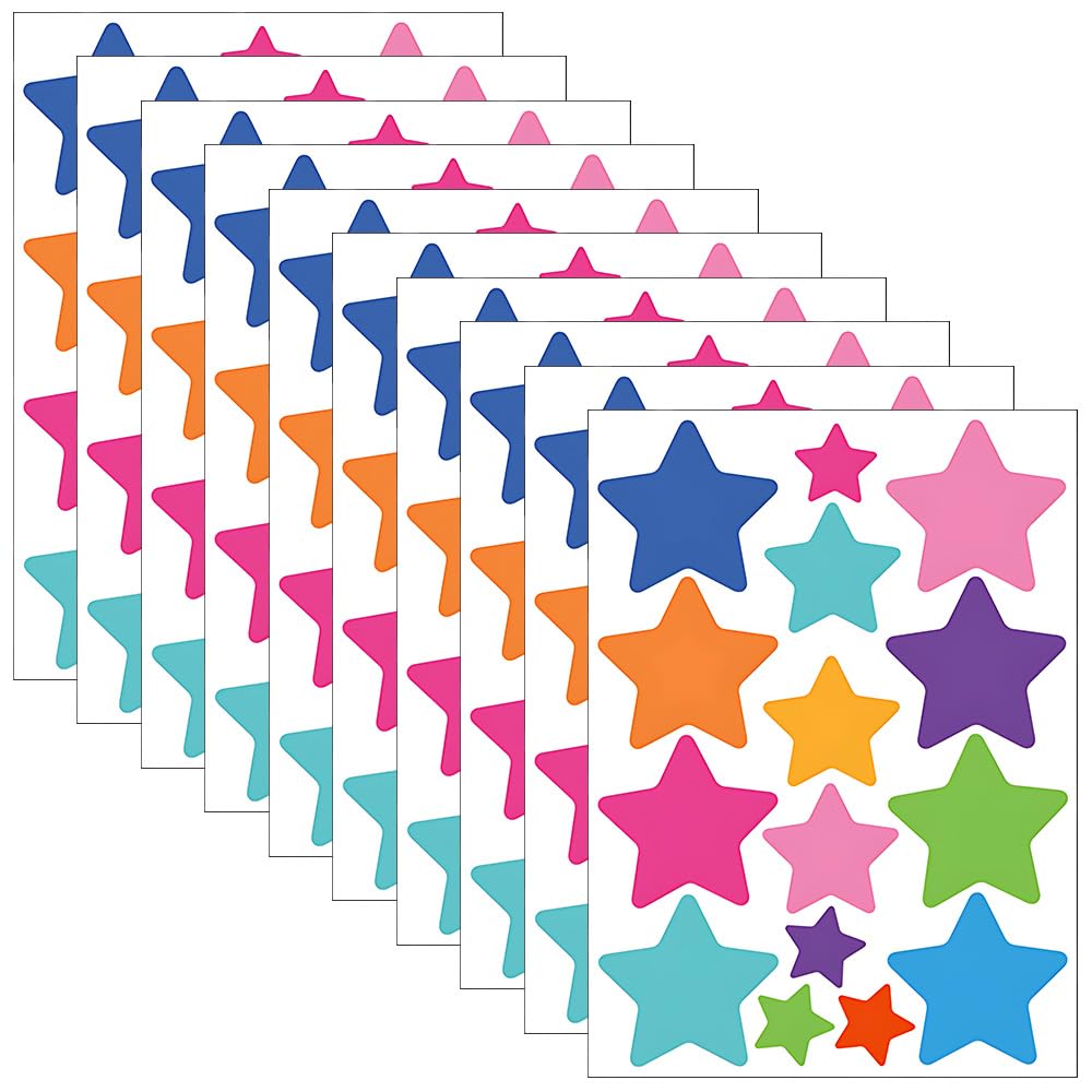 UMCHU 10 Sheets 140 Pcs Stars Wall Stickers, Colorful Stars Wall Decal, PVC Star Stickers, Boho Wall Sticker, Waterproof,Modern Abstract for Birthday Party Decoration, Colorful Wall Art Decals