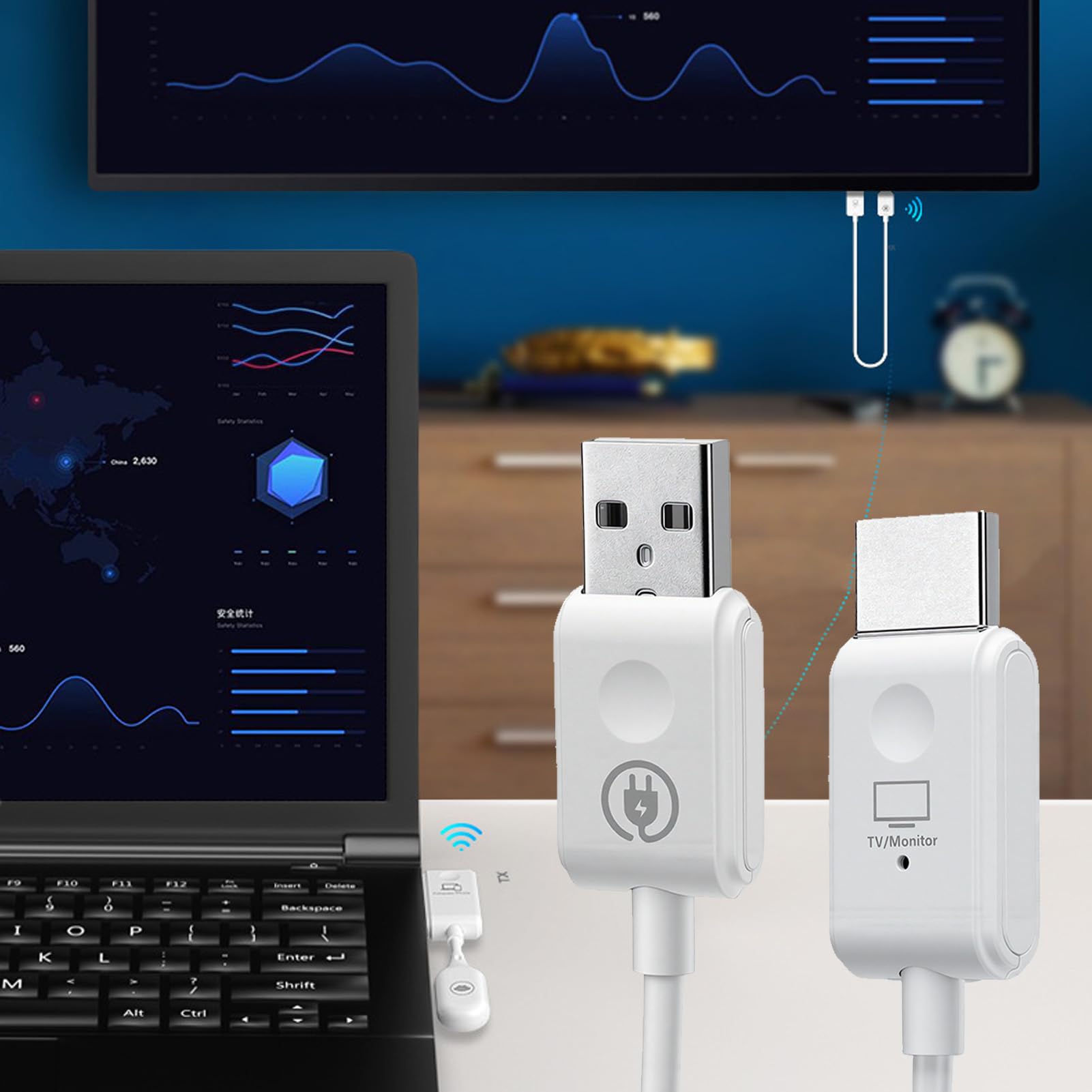 Jectse Bezprzewodowy Nadajnik i Odbiornik Multimedialny HD, Zestaw Przedłużacza USB 1080P Plug and Play ze Stabilnym Transferem Bez opóźnień do 50 M, do Laptopa TV Box, spotkań,