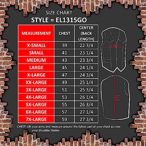 EL1315 Men's Club Style Black Leather Motorcycle Riders Vest w/Side Lace - Riding Club3