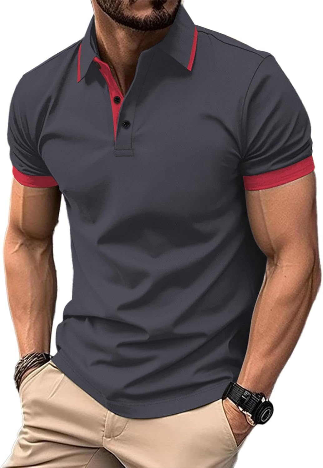 HMIYA Mens Short Sleeve Cotton Blend Pique Polo Shirts Color Block Polos S-3X