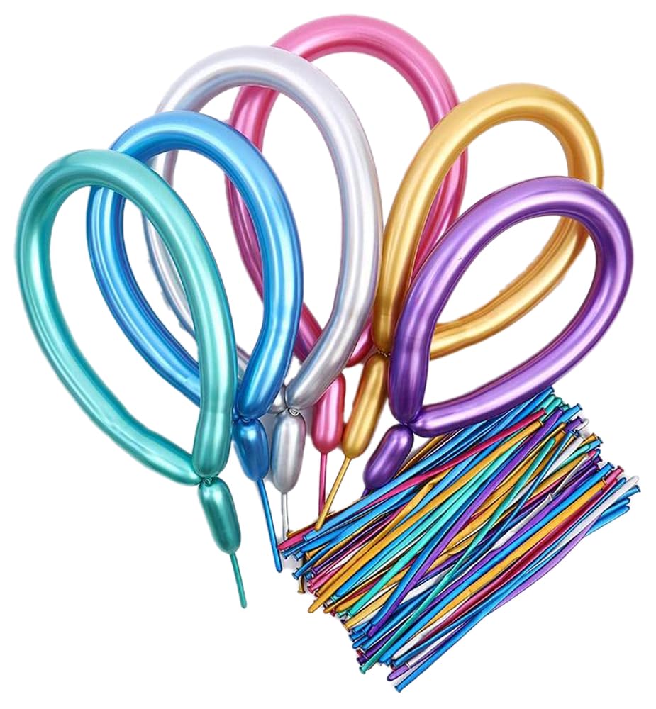 foclover 260mm DIY Magic Long Chrome Latex Balloons for Making Various Twisted Animals and Flowers for Party Decorations, Birthday Decorations, Wedding Decorations (100pcs Golden metal balloons)