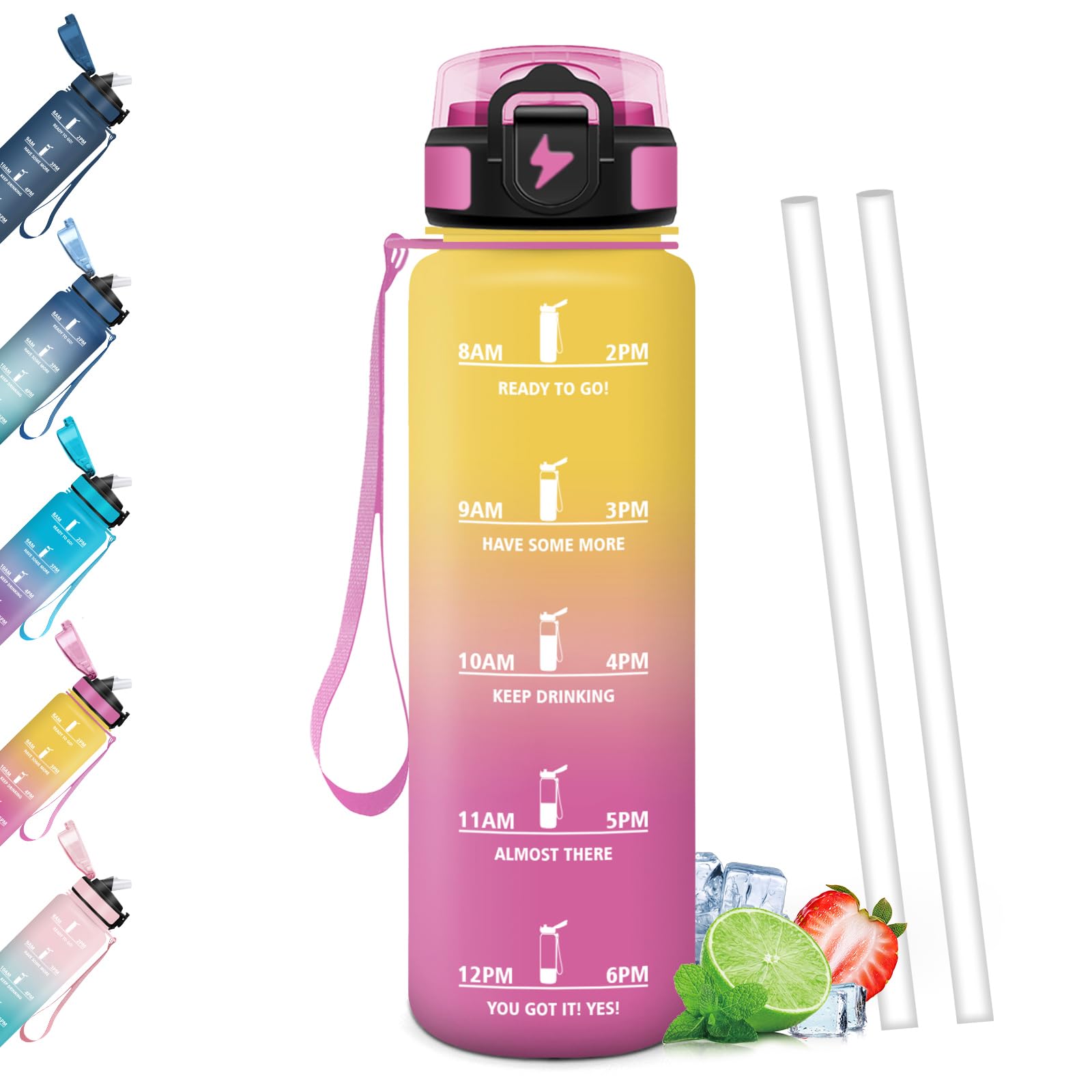 Mulbijeo Borraccia 1 Litro, Libre de BPA & Reutilizables, Borracce con Cannuccia, A Prova di Perdita, Borracce Palestra, Portatile, Borraccia Motivazionale per Scuola, Palestra, Ufficio, Festa