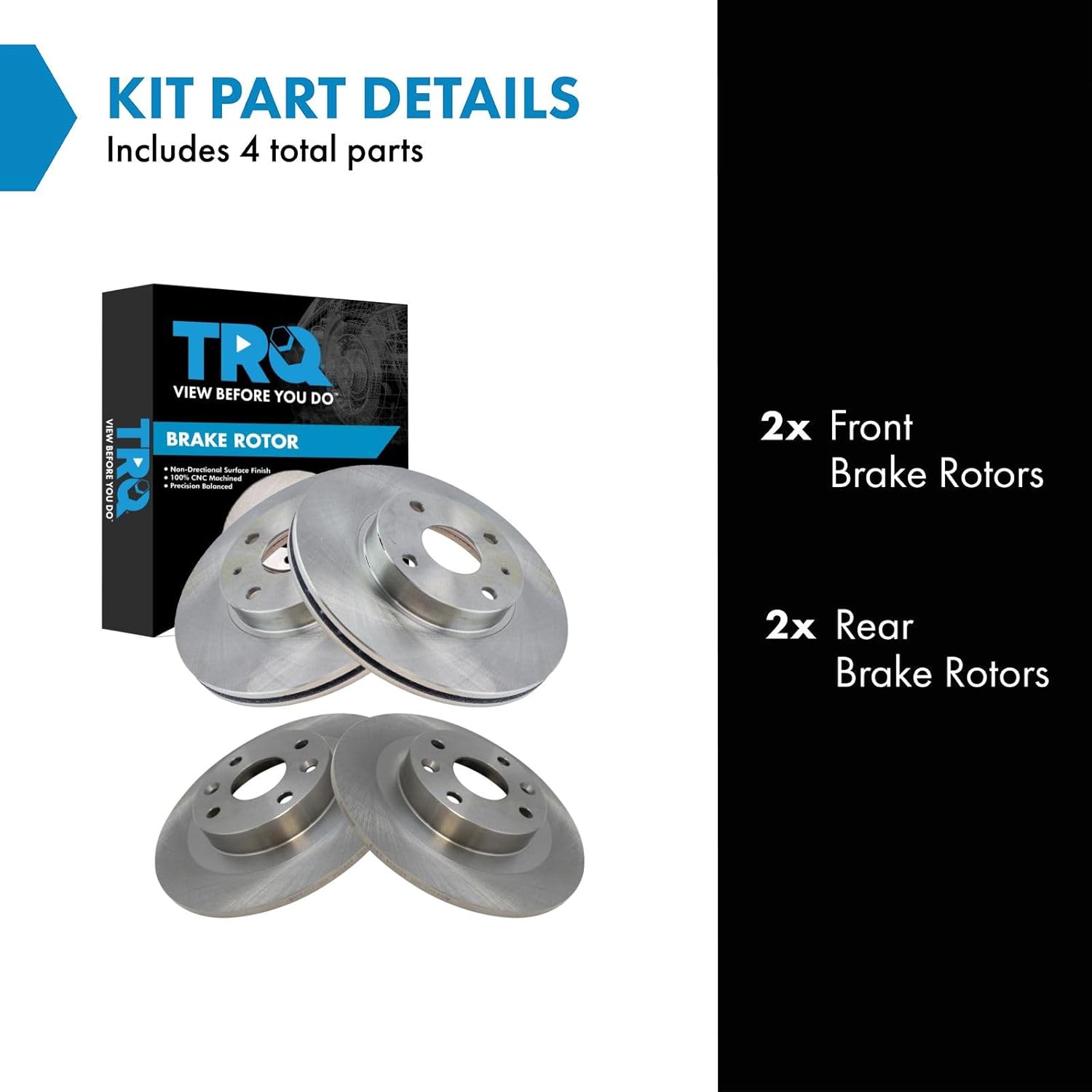 TRQ Front & Rear Brake Rotors Set Compatible with 1994-2005 Mazda Miata