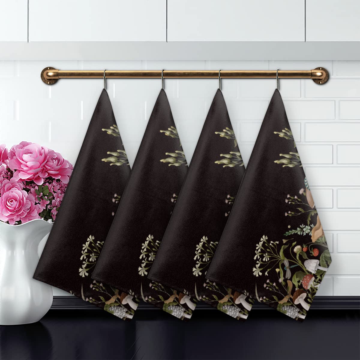 Blue Leaves 2 Stück Pilz-Dekor-Küchentücher, Saugfähig, Weiche