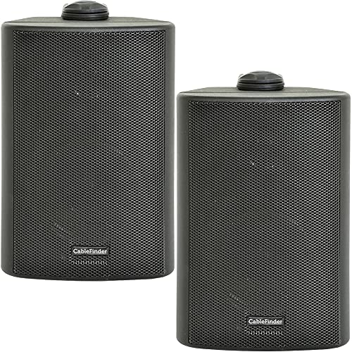(PAIR) 2x 4” 70W Black Outdoor Rated Speakers *Wall Mounting HiFi Brackets Included* 8Ohm & 100V Perfect for Outside Garden Parties, Rain & Weatherproof IP54 Passive Cabinet - Loops