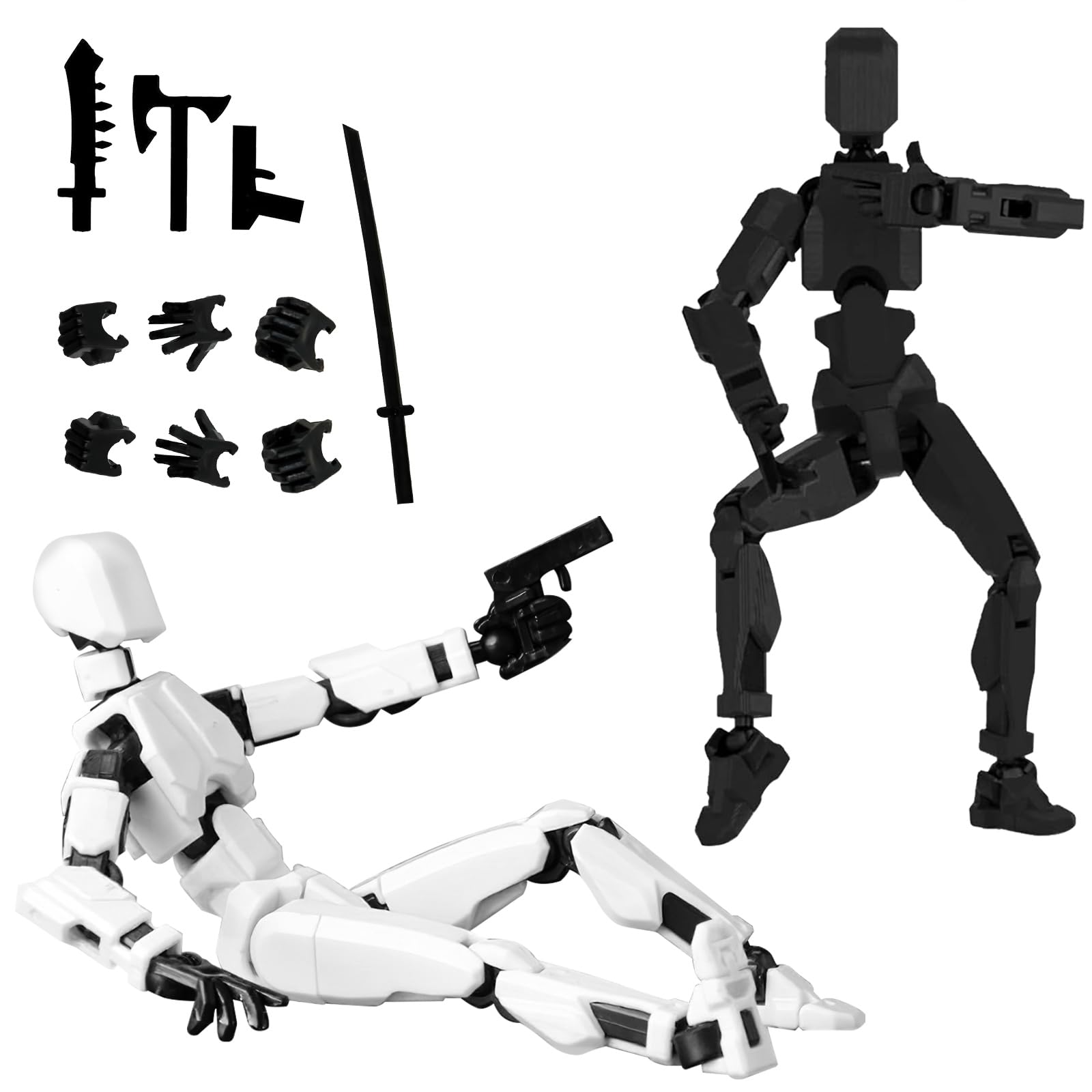 T13 Action Figure Robot Con Ali - Completamente Snodabile E Assemblaggio Incluso - 13,7 Cm - PVC - Regalo Per Bambini E Adulti (Nero)